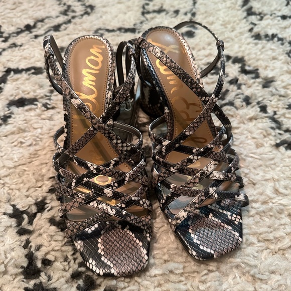 Sam Edelman Daffodil Snake Print Strappy Block Heels - Sz 8 - Picture 3 of 16
